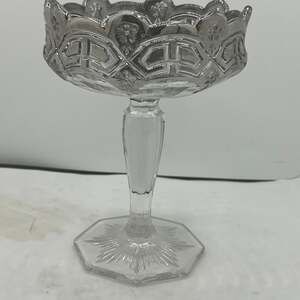 Vintage Athenia Clear Round Compote by Tiffin-Franciscan silver incrusted Bowl